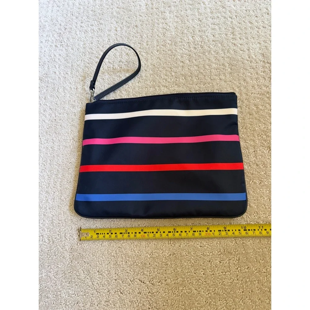 Kate Spade Wristlet Clutch Women Medium Navy Blue Striped Nylon Sporty Prep